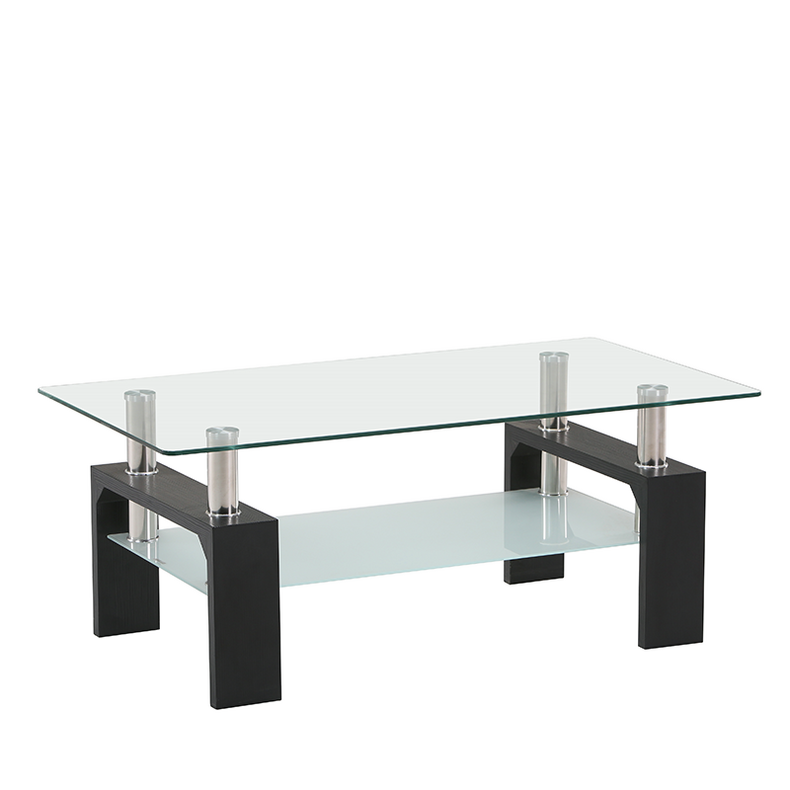 DT-08 classic rectangle tempered glass double top wooden leg Dining Table  1 buyer