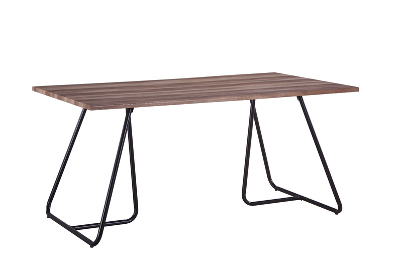 T-1051 Best selling wooden dining table mdf cover with oak PU PAPER; metal legs in black powder coating;