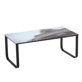 A-011 fashionable living room furniture rectangle tempered glass top black beauty picture Coffee Table with metal legs