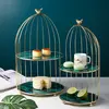 Modern 2 tier food dessert display stand hotel & home gold bird cage shaped cake stand