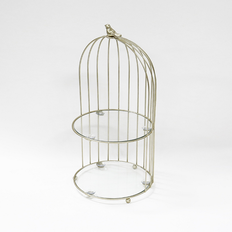 Bird cage design storage display rack metal tray dessert storage rack wire storage basket