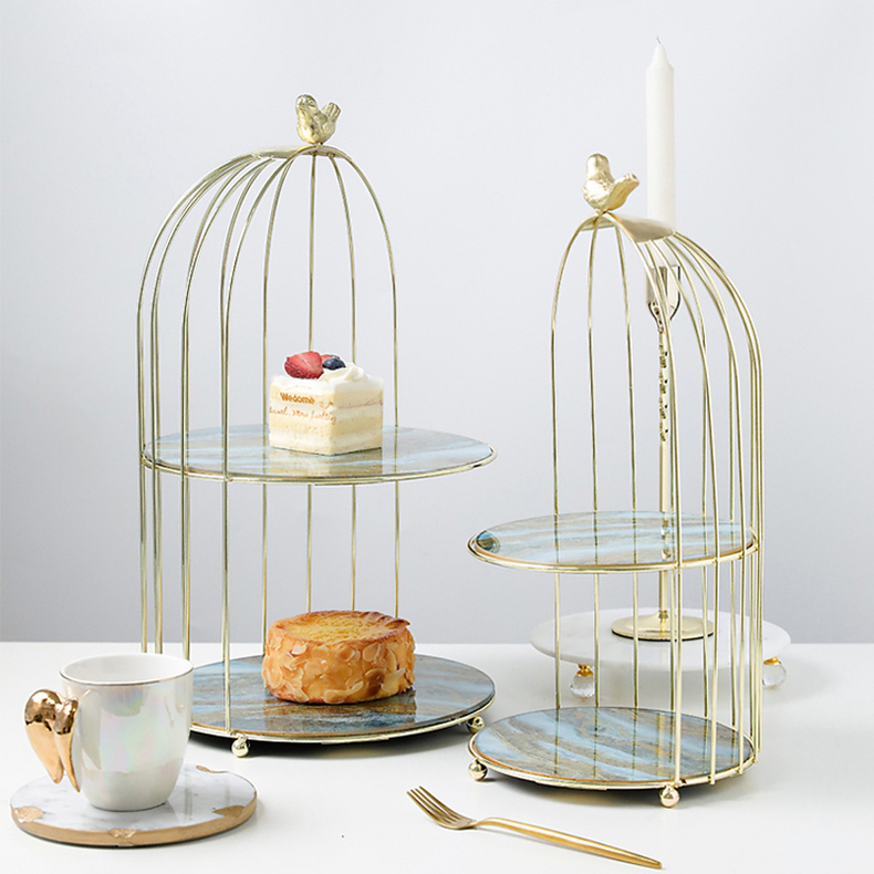 Bird cage design storage display rack metal tray dessert storage rack wire storage basket