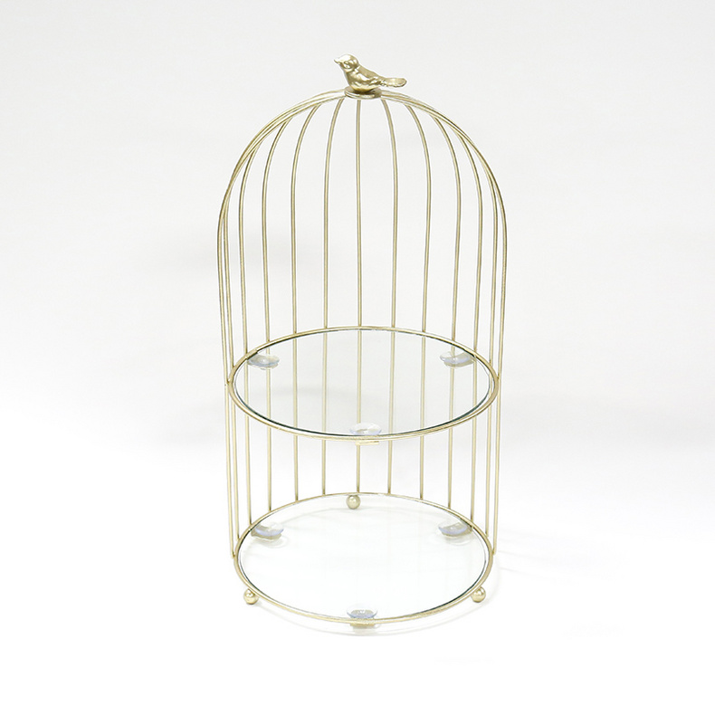 Bird cage design storage display rack metal tray dessert storage rack wire storage basket