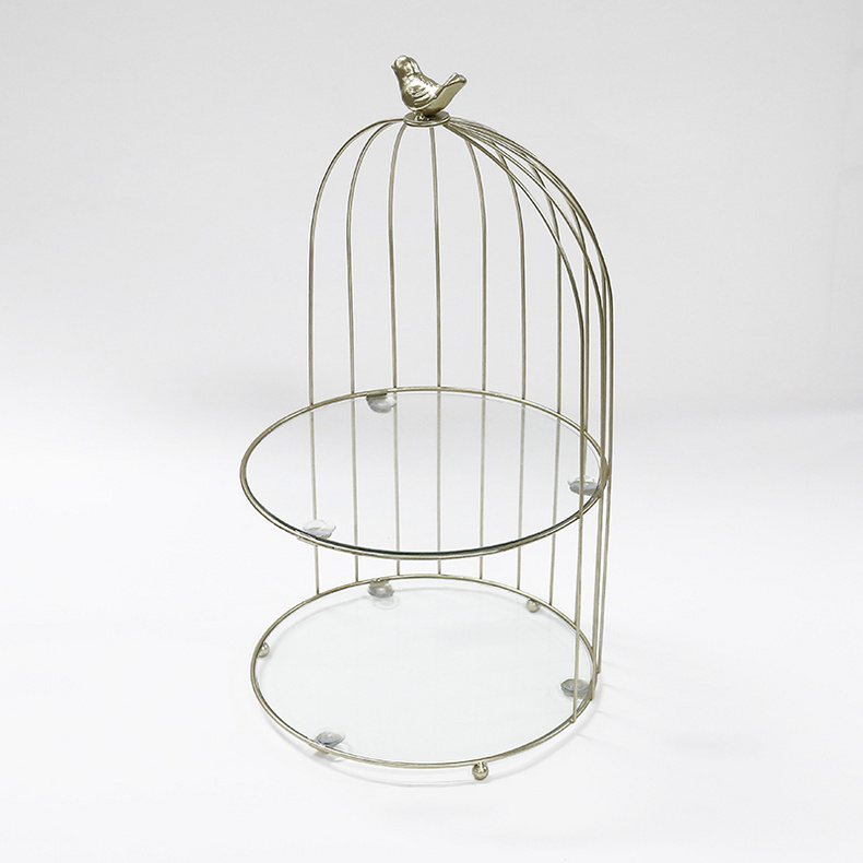 Modern 2 tier food dessert display stand hotel & home gold bird cage shaped cake stand