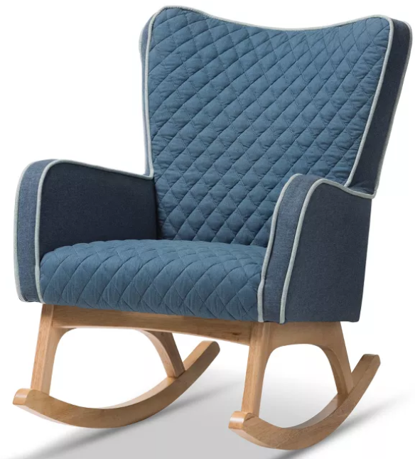 Modern Minimalist Rocking Chair with Checkered Cloth on the Back of the Chair