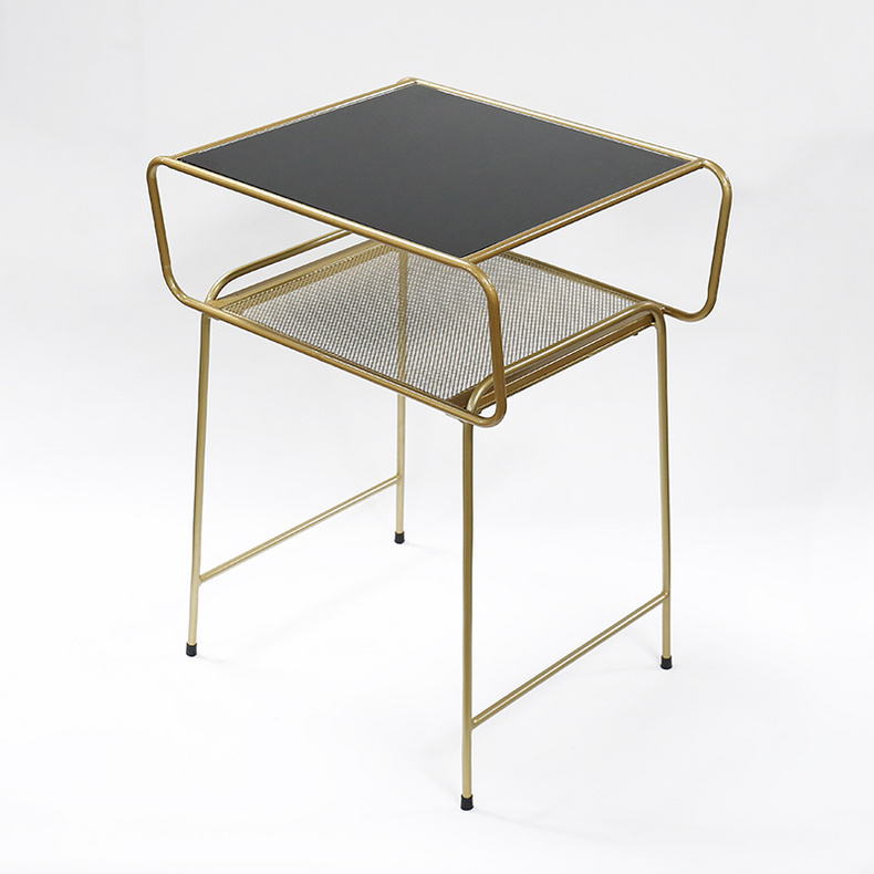 2-Tier metal tea table bedside storage cabinet tempered glass top coffee table