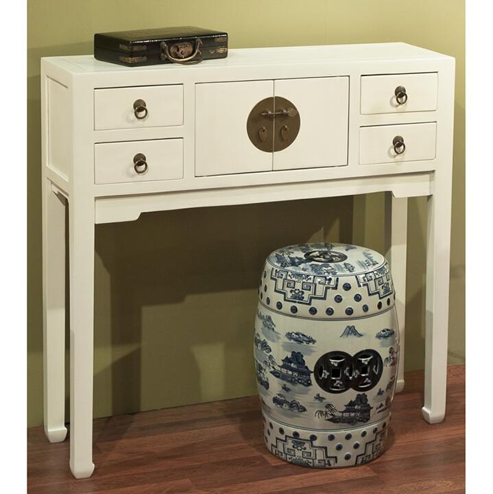 Antique Recycle Wood Console Table( Six Drawer, Two Door Display Cabinet)