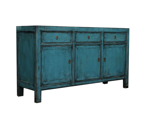 Antique Chinese Recycled Blue Lacquered Sideboard NC-04