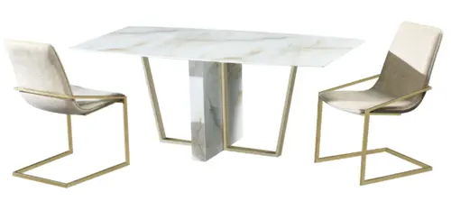 Dining table with golden powder coating