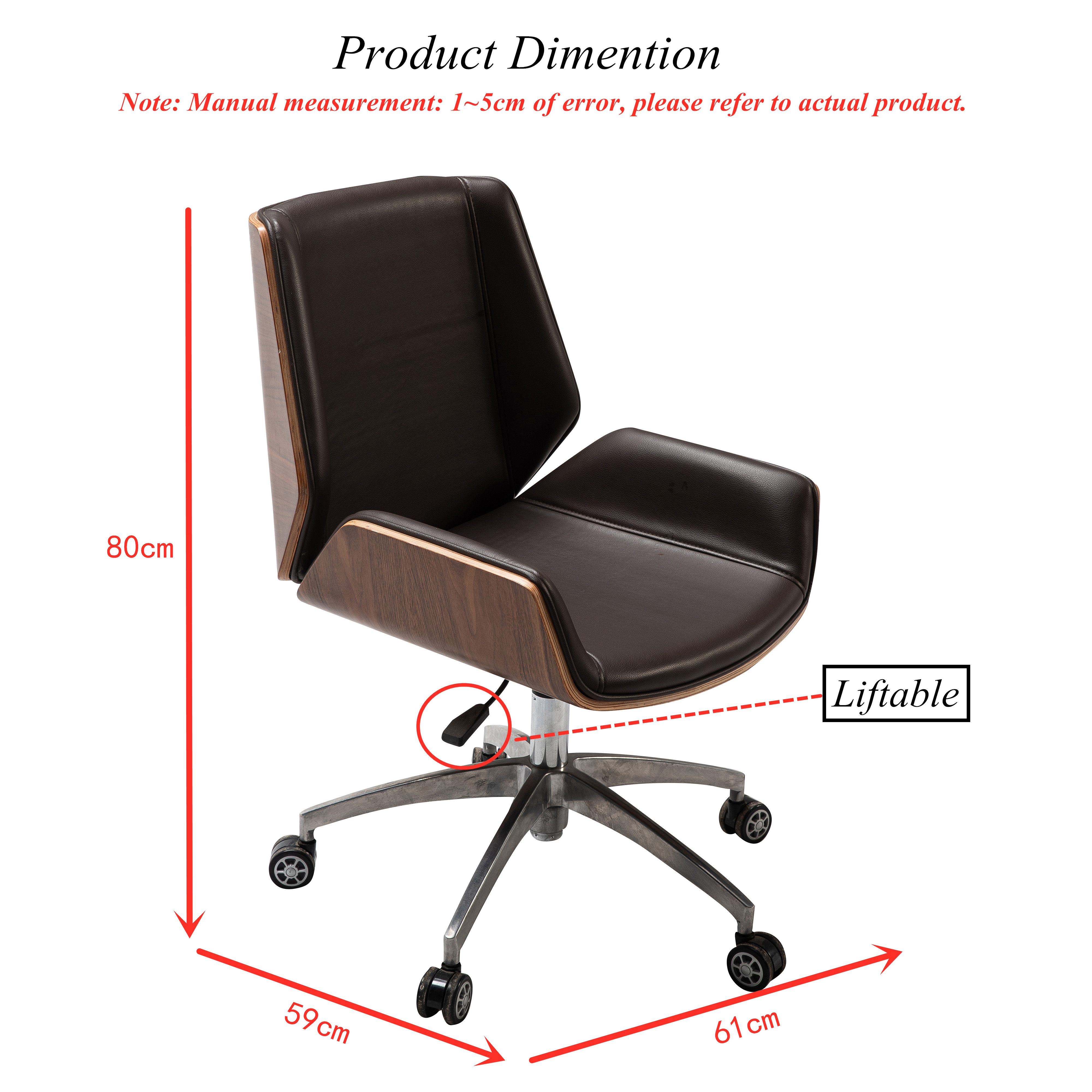 Adjustable PU Leather Office Lift Chair Bent Wood Swivel Reclining Kruze Office Chair