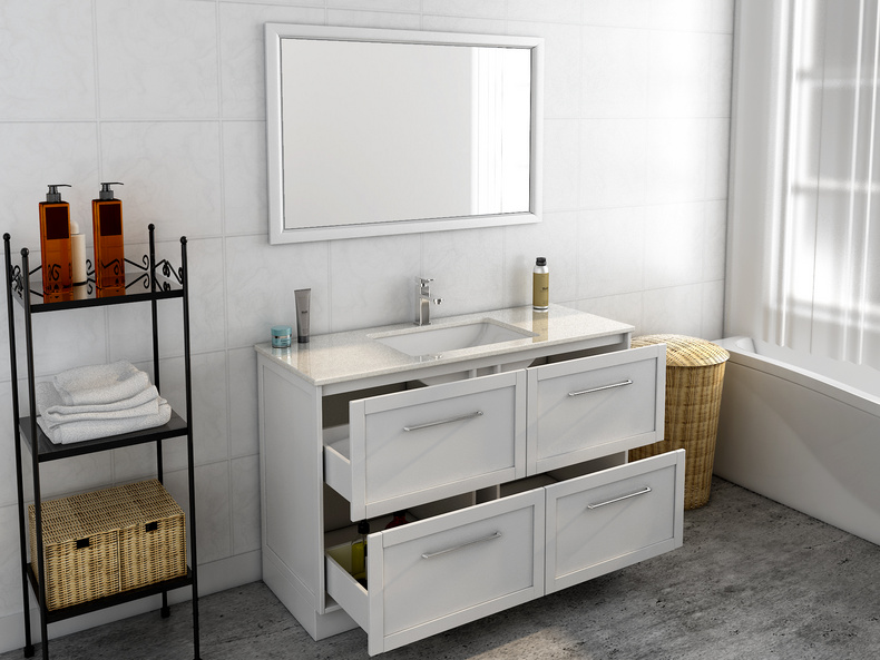 American Style Free Standing White Wood Painting Marble Countertop Drawer Bathroom Vanities