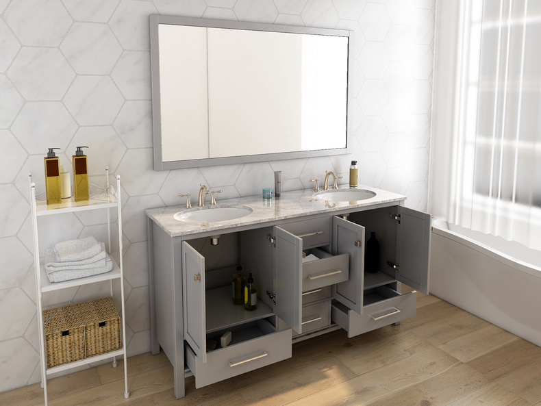 American Style Wood Painting Marble Countertop Bathroom Vanities