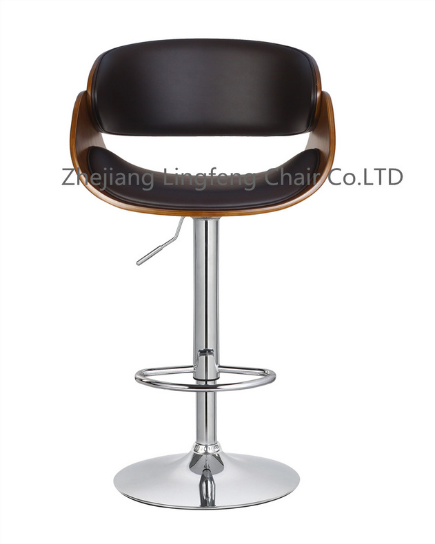 chrome base pu seat bentwood high quality wooden bar stool