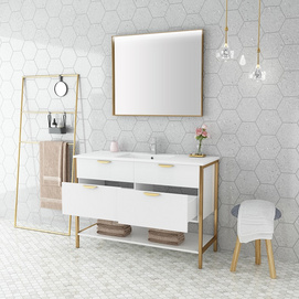 Wholesale Modern Wood Melamine Floor Mounted Mirrors Sink Bathroom Vanities MPYJ-48