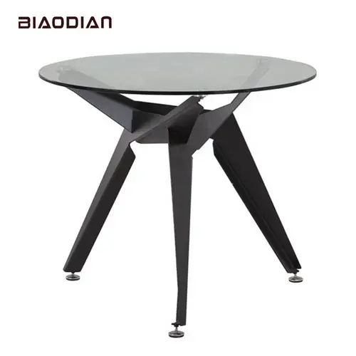 High quality black round glass table for dining room