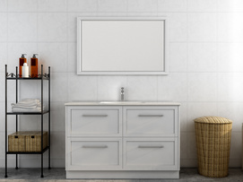 American Style Free Standing White Wood Painting Marble Countertop Drawer Bathroom Vanities