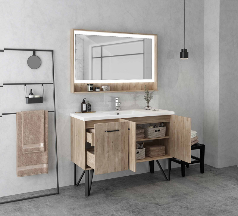 Wholesale Modern Wood Melamine Floor Mounted Mirrors Sink Bathroom Vanities MLYJ-35