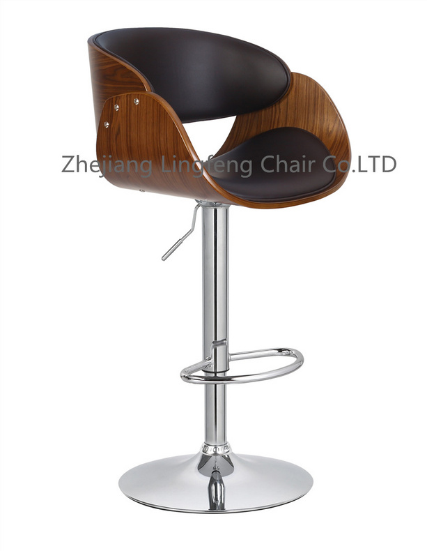 chrome base pu seat bentwood high quality wooden bar stool