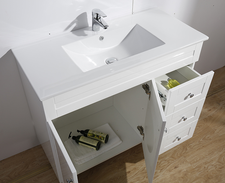 White High Glossy Lacquer Solid Wood Ceramic Basin Mirrored Bathroom vanity