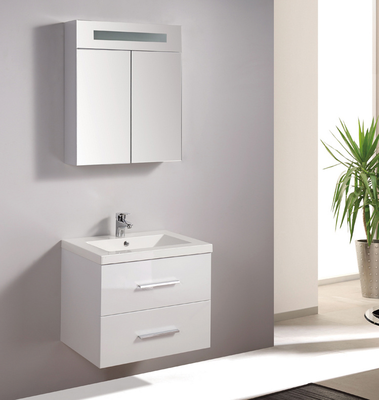 Commerical Modern Luxury White Wall Mounted Mirrored Wooden Bathroom Vanities