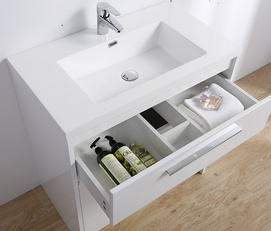 White High Glossy Lacquer MDF Ceramic Basin Mirrored Bathroom Vanity