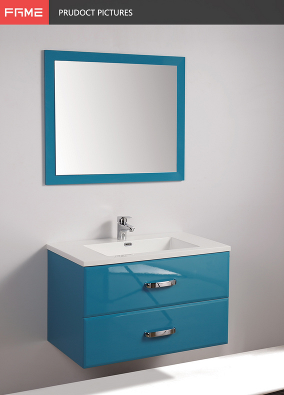 Luxury Blue High Glossy Painting Wood Wall Mount Ceramic Bathroom Vanities