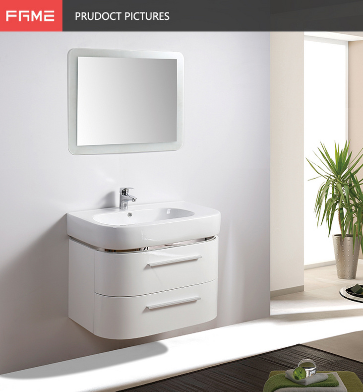 Wholeasale Wall Mounted Curved White lacquer Ceramic Mirrored Bathroom Vanity