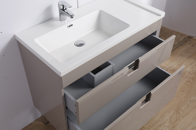 Modern Metallic Lacquer Freestanding Ceramic Basin Full Set Bathroom Vanity