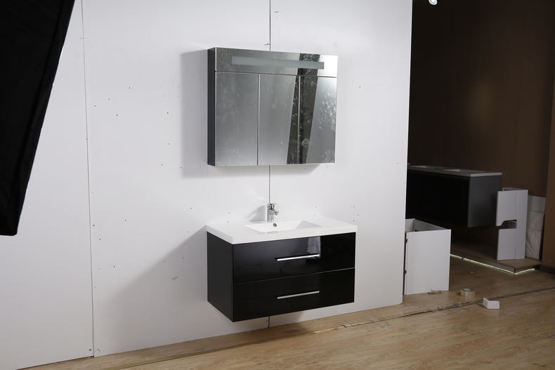 Black Modern Wall Mounted MDF Wood Painting Mirrored Bathroom Vanities