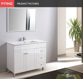 White High Glossy Lacquer Solid Wood Ceramic Basin Mirrored Bathroom vanity