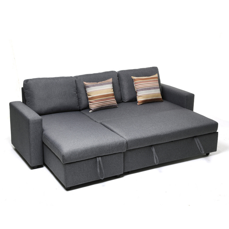 Modern Convertible linen L Shape folding corner Sofa cum Bed with storage
