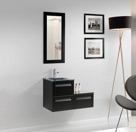 Black Wall Mounted Matt Lacquer Wood Bathroom Vanities