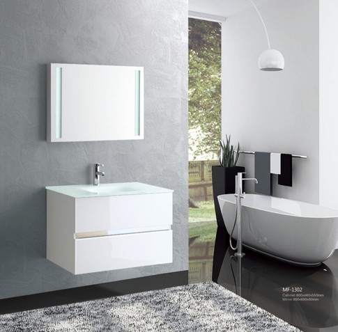 Modern MDF bathroom cabinet with glass top