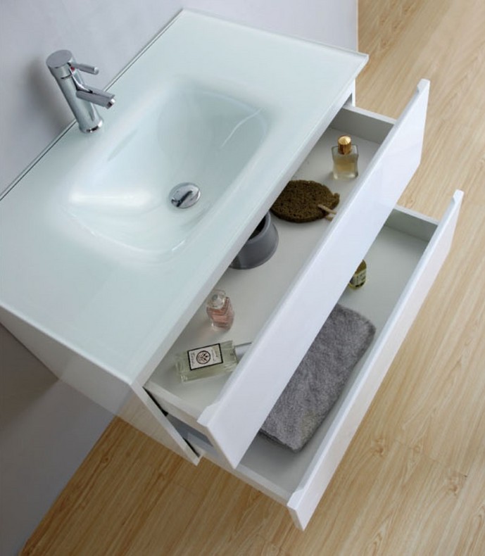 Modern MDF bathroom cabinet with glass top