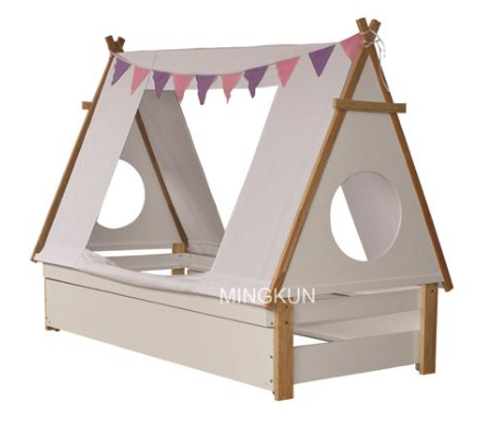 Children Pine Wood Teepee Trundle Bed