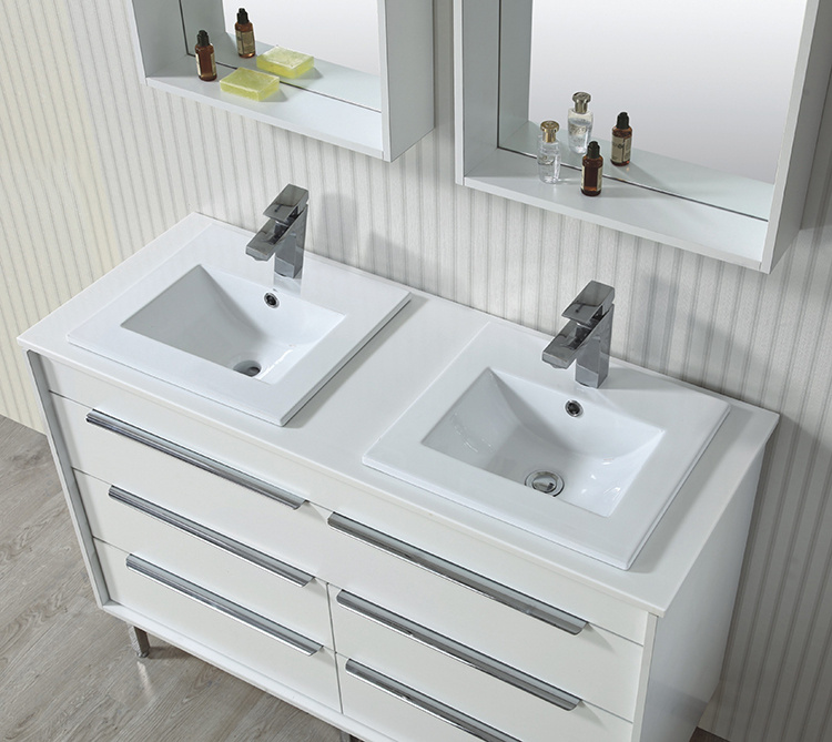 American Modern White Double Sink Mirror Bathroom Vanities MF-1506