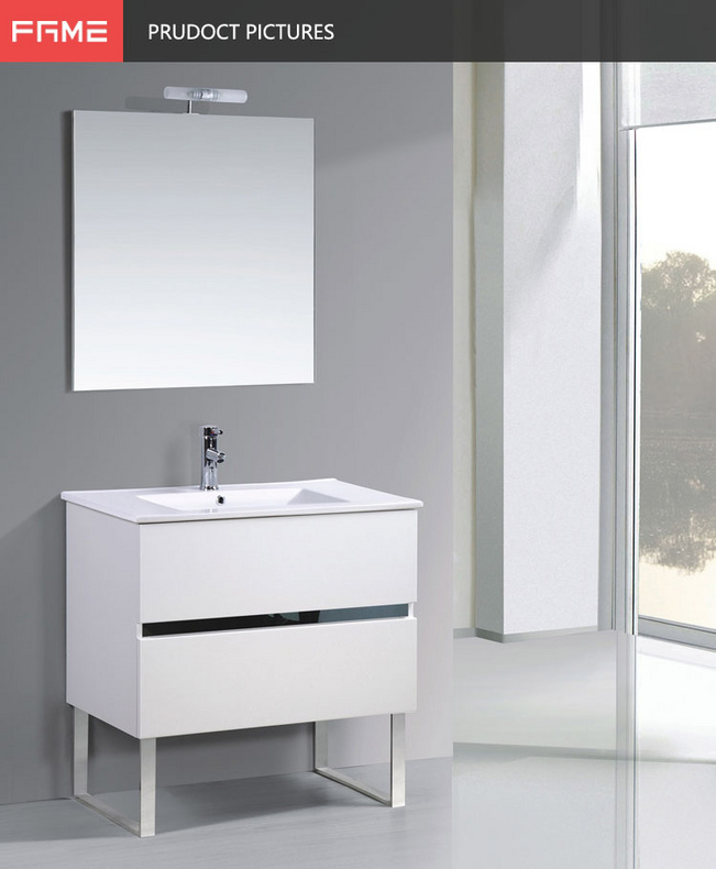 White MDF Lacquer Mirrored Ceramic Sink Bathroom Cabinets MF-1502