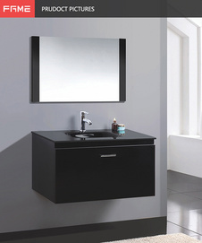 Small Black Matt Lacquer Mirrored Wood Bathroom Cabinets