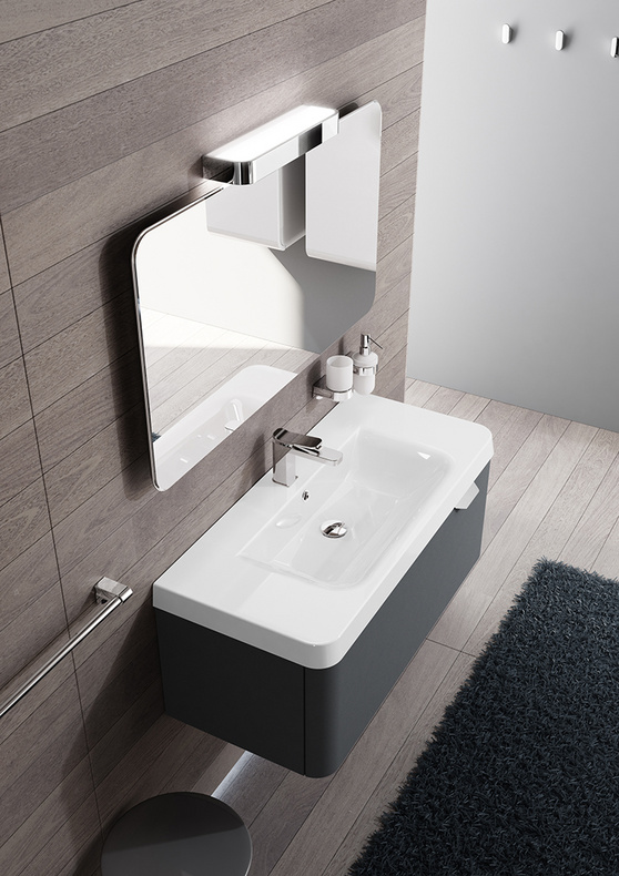 Contemporary Wall Mounted Single Resin Sink Grey Wood Bathroom Vanity MF-1505