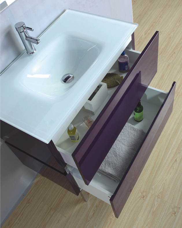 Modern Floor Mounted Single Glass Basin High Glossy Lacquer Bathroom Cabinets MF-1504