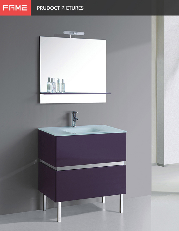 Modern Floor Mounted Single Glass Basin High Glossy Lacquer Bathroom Cabinets MF-1504