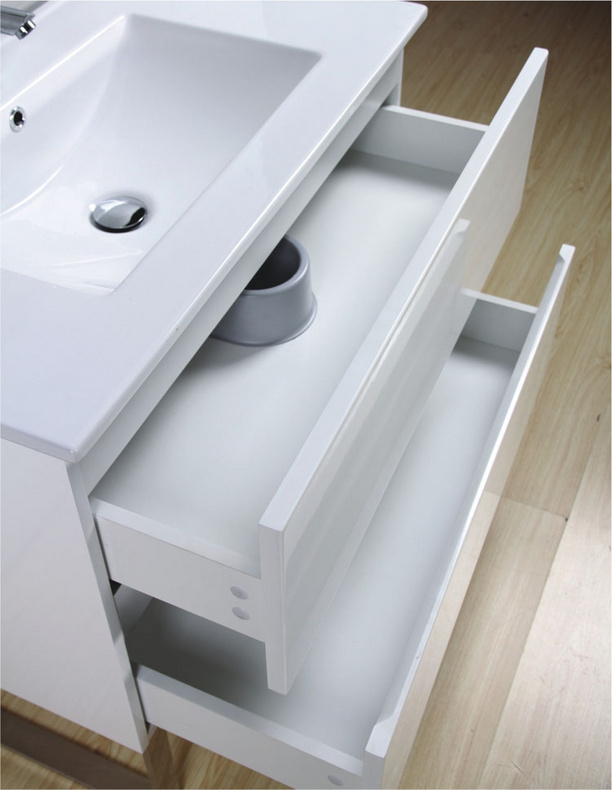 White MDF Lacquer Mirrored Ceramic Sink Bathroom Cabinets MF-1502