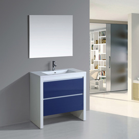 Simple Design Waterfall Ceramic Basin Lacquer Wood Bathroom Cabinets