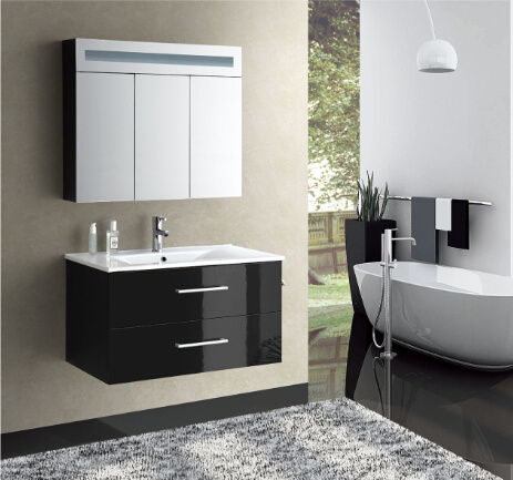 Luxury European White Lacquer Painting Wood Mirror Bathroom Cabinets