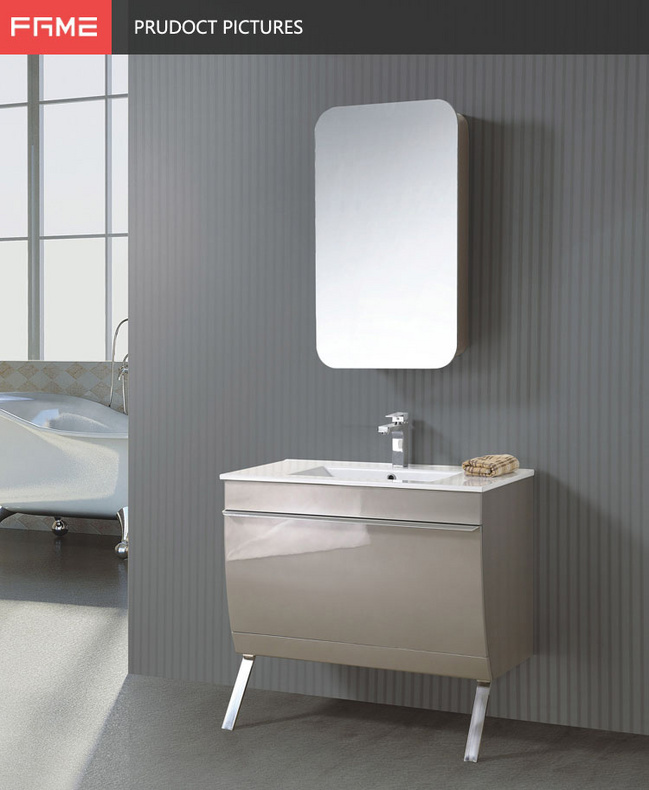 New Model Design Modern Floor Mounted High Glossy Lacquer Wood Bathroom Cabinets