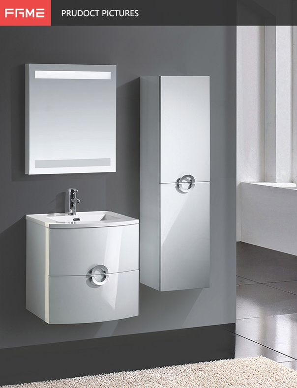 Luxury Full Set High Glossy Lacquer Mirrored Side PVC Bathroom Vanities