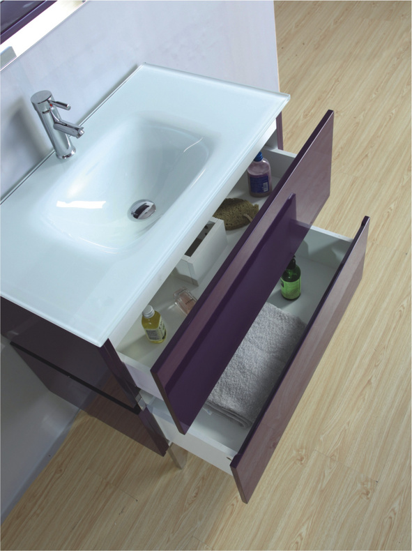 Modern Floor Mounted Single Glass Basin High Glossy Lacquer Bathroom Cabinets MF-1504