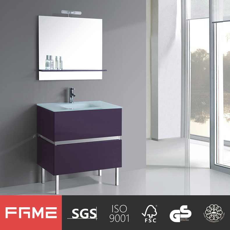 Modern Floor Mounted Single Glass Basin High Glossy Lacquer Bathroom Cabinets MF-1504