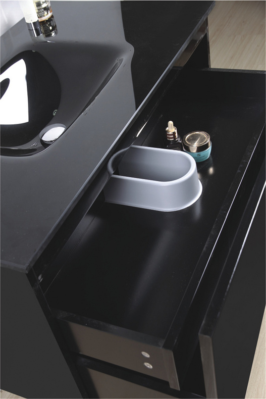 Black Wall Mount Double Glass Basin Lacquer Wood Bathroom Cabinets-MF1501