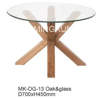 Tempered Glass Top Dining Table with Oak Legs